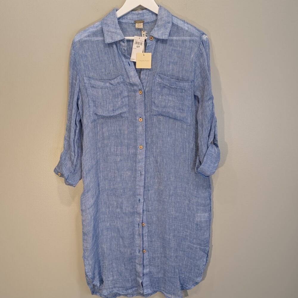 Magaschoni Linen Dress Shirt Style Beach Travel Lounge Pool - Size XS